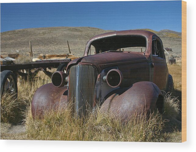 Car Wood Print featuring the photograph '37 Chevy in Bodie #37 by Ann Ranlett