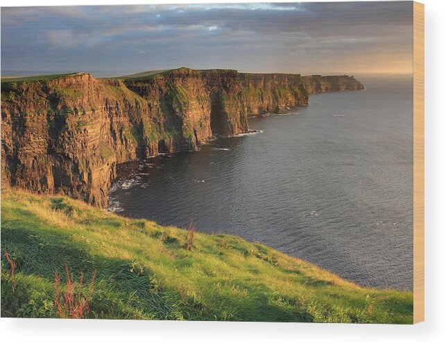 Ireland Wood Print featuring the photograph Cliffs of Moher sunset Ireland by Pierre Leclerc Photography