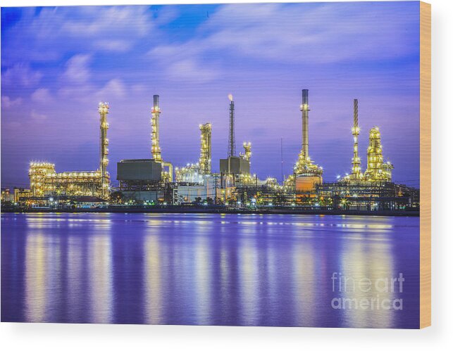 Petroleum Wood Print featuring the photograph Oil Refinery Plant #4 by Anek Suwannaphoom