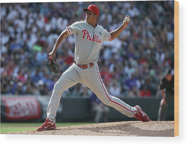 Relief Pitcher Wood Print featuring the photograph Philadelphia Phillies V Colorado Rockies #4 by Doug Pensinger