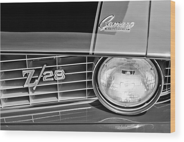 1969 Chevrolet Camaro Z 28 Grille Emblem Wood Print featuring the photograph 1969 Chevrolet Camaro Z 28 Grille Emblem #5 by Jill Reger