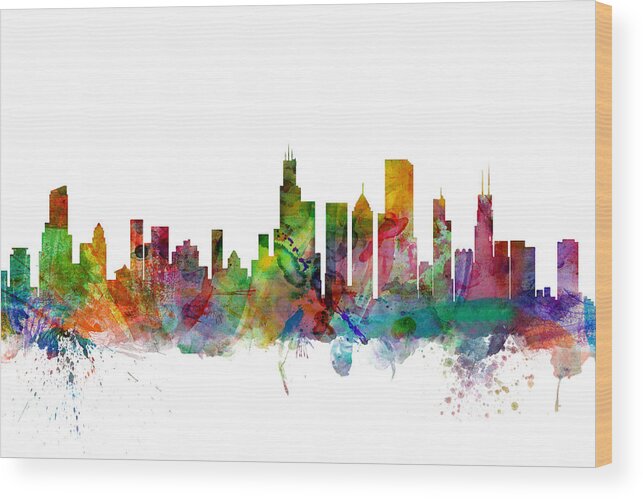 #faatoppicks Wood Print featuring the digital art Chicago Illinois Skyline #6 by Michael Tompsett