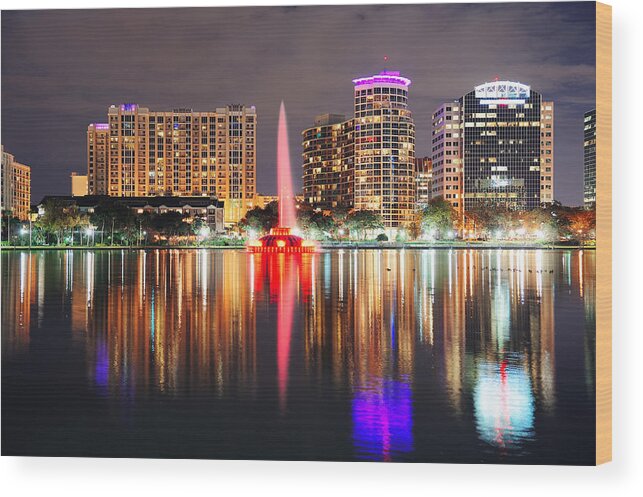 Orlando Wood Print featuring the photograph Orlando downtown dusk #6 by Songquan Deng