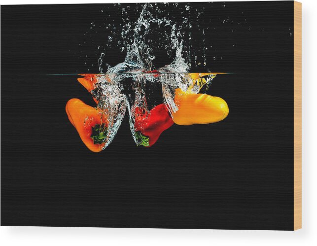 Agriculture Wood Print featuring the photograph Splashing Paprika #6 by Peter Lakomy