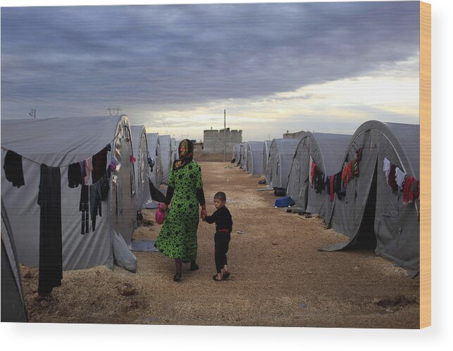 Refugee Camp Wood Print featuring the photograph Syrian Kurds Battle IS To Retain Control Of Kobani by Gokhan Sahin