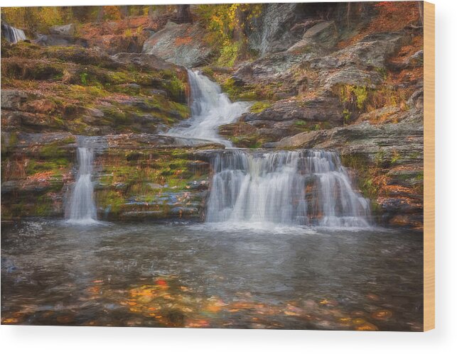 Golden Leaves Wood Print featuring the photograph Waterfalls George W Childs National Park Painted  #6 by Rich Franco