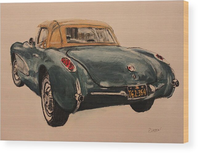 Chevy Wood Print featuring the mixed media 63' Corvette by Patricio Lazen