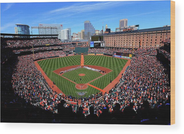 People Wood Print featuring the photograph Boston Red Sox V Baltimore Orioles by Rob Carr