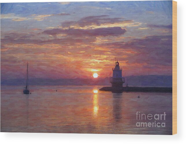 Lighthouse Wood Print featuring the photograph Sunrise at Spring Point Lighthouse #9 by Diane Diederich