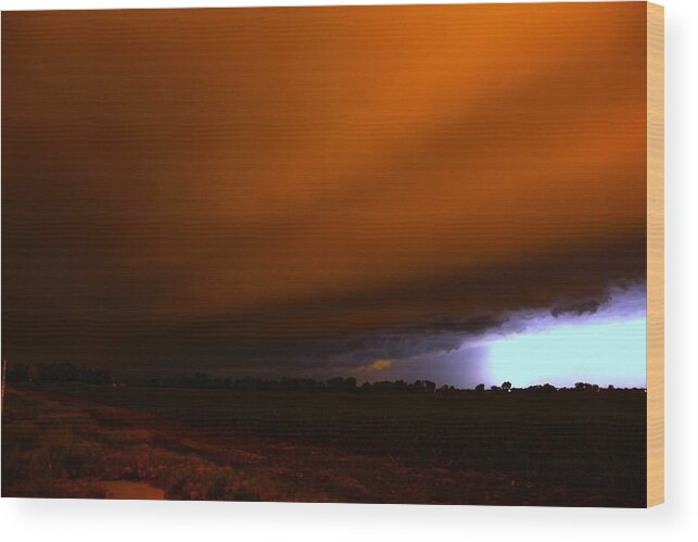 Stormscape Wood Print featuring the photograph Late Night Nebraska Shelf Cloud #8 by NebraskaSC