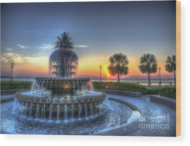 Pineapple Fountain Wood Print featuring the photograph Pineapple Glowing by Dale Powell