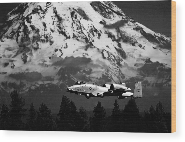 A10 Wood Print featuring the photograph A-10 Over Mt. Rainier by Chris McKenna