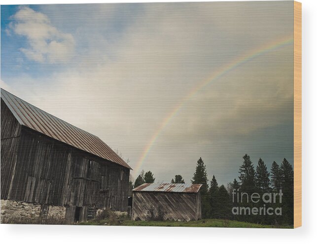 Rainbow Wood Print featuring the photograph A Barn O'Gold by Cheryl Baxter