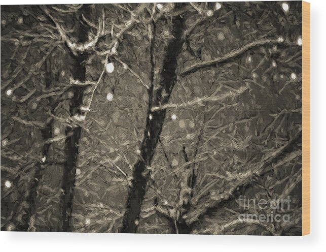 Andee Design Snow Wood Print featuring the photograph A Dark And Snowy Night Painterly 4 by Andee Design