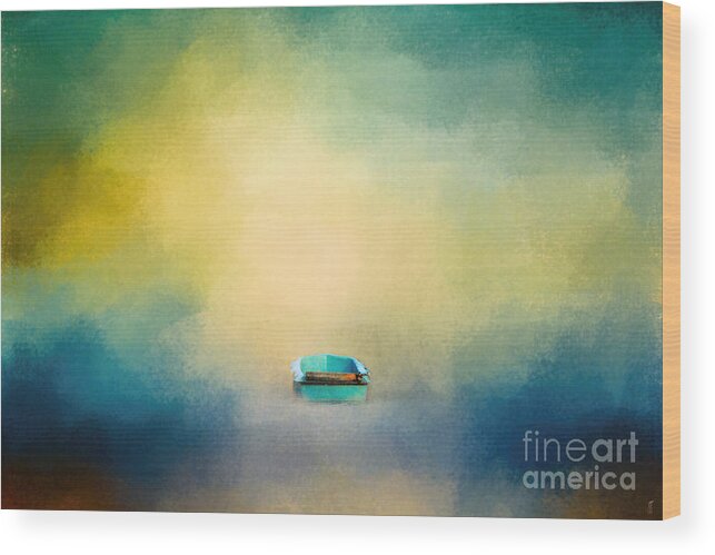 Abstract Wood Print featuring the photograph A Little Blue Boat by Jai Johnson