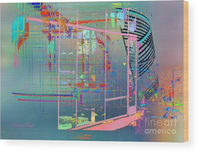 Window Wood Print featuring the digital art A Modern Art Museum at Night by Dorothy Pugh