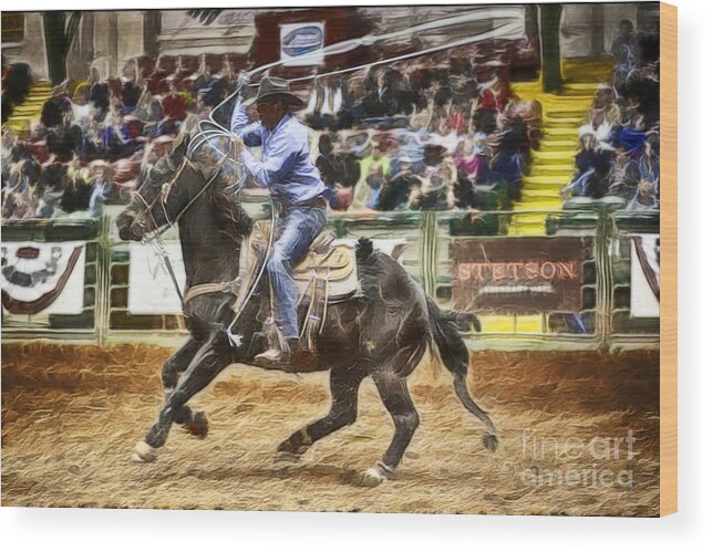 Night Wood Print featuring the photograph A Night at the Rodeo V19 by Douglas Barnard