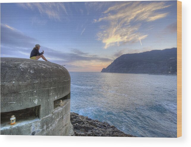 Europe Wood Print featuring the photograph A Sunset Glass of Wine and a WWII Pillbox by Matt Swinden