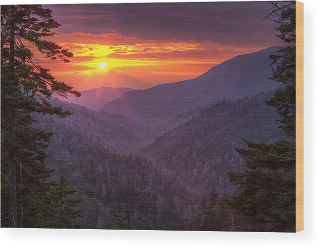 Smokies Wood Print featuring the photograph A View at Sunset by Andrew Soundarajan