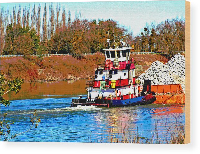 Tugboat Wood Print featuring the digital art A Working FAT CAT by Joseph Coulombe