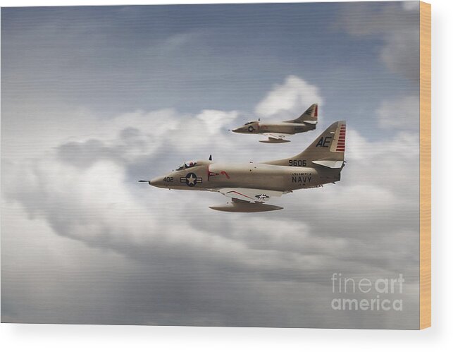 Douglas A-4 Skyhawk Wood Print featuring the digital art A4 Skyhawks by Airpower Art