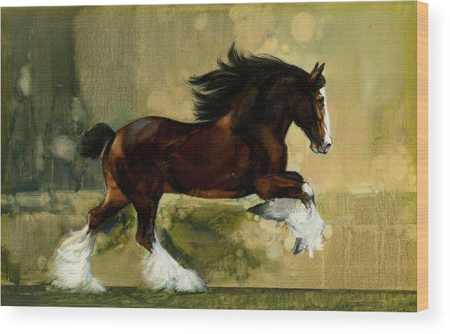 Clydesdale Wood Print featuring the painting Clydesdale Stallion by Don Langeneckert