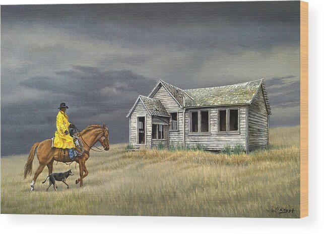 Landscape Wood Print featuring the painting Abandoned Homestead-Eastern Idaho by Paul Krapf