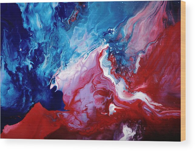 Blue Abstract Wood Print featuring the painting Abstract Art Blue Red White by Kredart by Serg Wiaderny