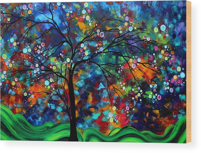 Abstract Wood Print featuring the painting Abstract Art Original Landscape Painting Bold Colorful Design SHIMMER IN THE SKY by MADART by Megan Duncanson