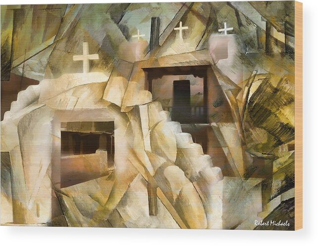 Abstract Wood Print featuring the photograph Abstract Cubistic Church by Robert Michaels