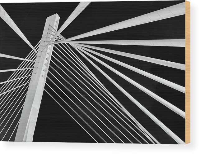 Architectural Feature Wood Print featuring the photograph Abstract Detail Of A Suspension Bridge by Tunart
