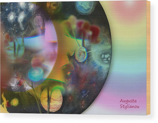 Augusta Stylianou Wood Print featuring the digital art Abstract Planets by Augusta Stylianou