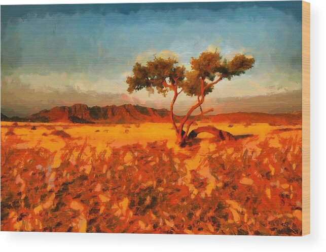 Africa Wood Print featuring the digital art Acacia Tree in Namibia by Kai Saarto