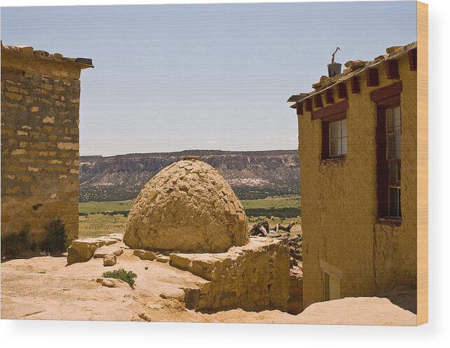 View Near The Oven On Acoma Pueblo Wood Print featuring the photograph Acoma Oven by James Gay