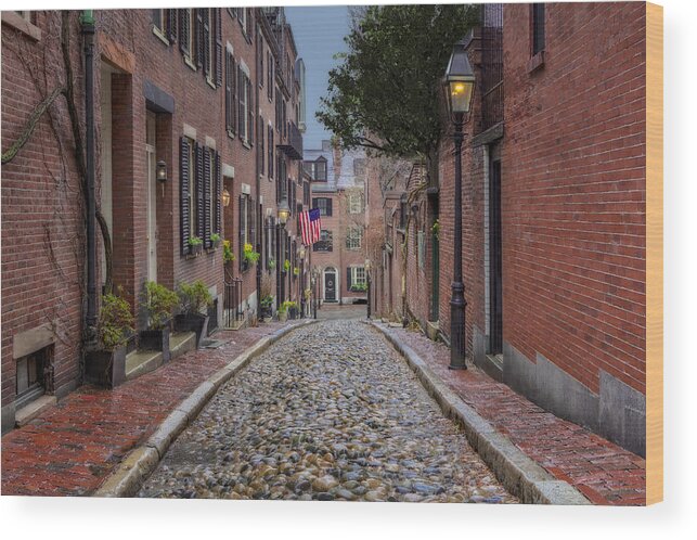 Acorn Street Wood Print featuring the photograph Acorn Street Boston by Susan Candelario