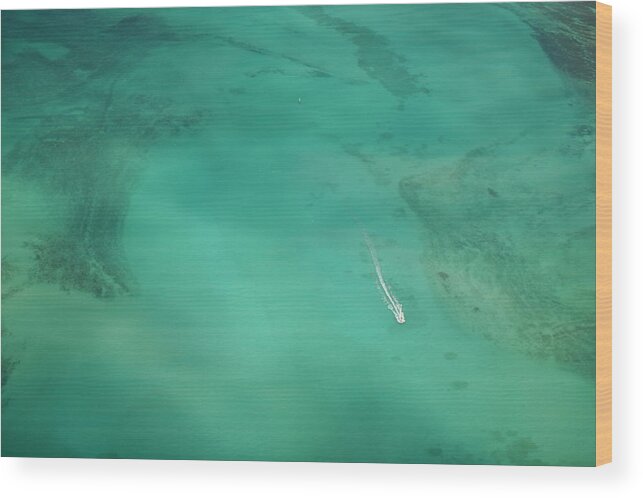 Tranquility Wood Print featuring the photograph Aerial Of Turquoise Waters With Passing by Merten Snijders