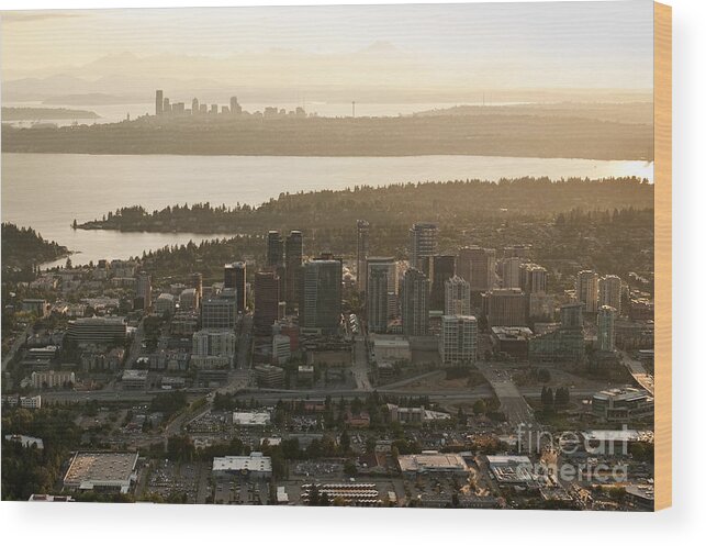 Bellevue Skyline Wood Print featuring the photograph Aerial view of Bellevue skyline by Jim Corwin