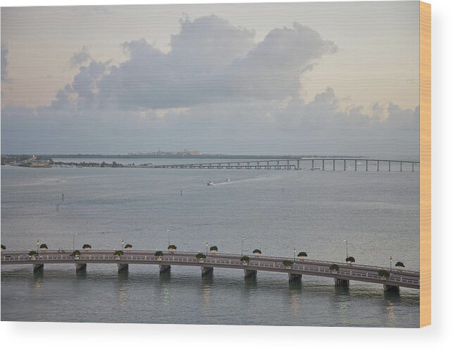 Tranquility Wood Print featuring the photograph Aerial View Of Highways Over Water At by Barry Winiker