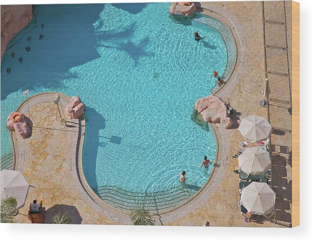 Curve Wood Print featuring the photograph Aerial View Of People In Curved Pool by Barry Winiker