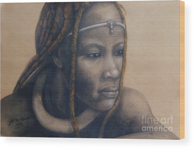 Pastel Wood Print featuring the pastel Afican woman by James McAdams