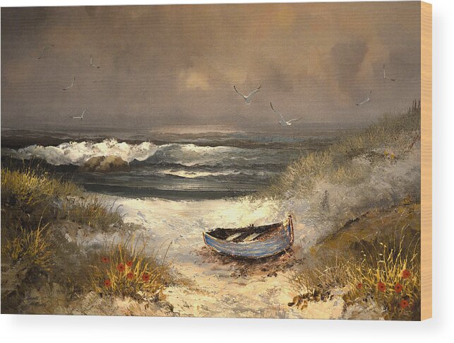 Seascape Wood Print featuring the painting After The Storm Passed by Sandi OReilly