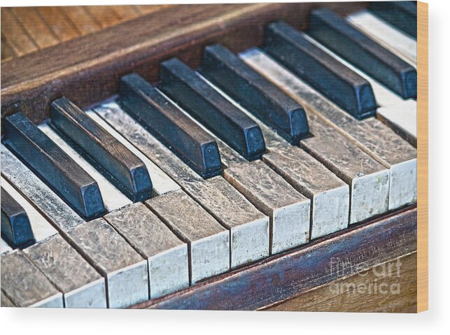 Music Wood Print featuring the photograph Aged Keys by Sebastian Mathews Szewczyk