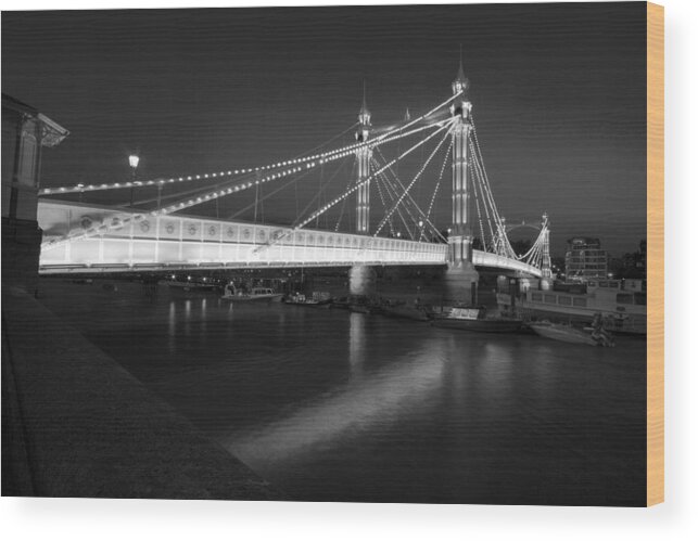 London Wood Print featuring the photograph Albert Bridge at night by David French