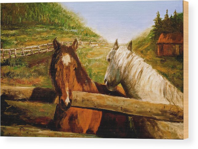 Horses Wood Print featuring the painting Alberta Horse Farm by Sher Nasser