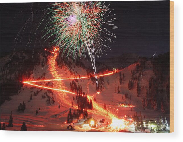 Alta Wood Print featuring the photograph Alta New Year Celebration and Torchlight Parade by Brett Pelletier