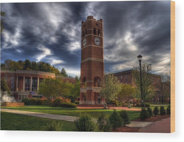 Western Carolina University Wood Print featuring the photograph Alumni Tower-WCU by Greg and Chrystal Mimbs