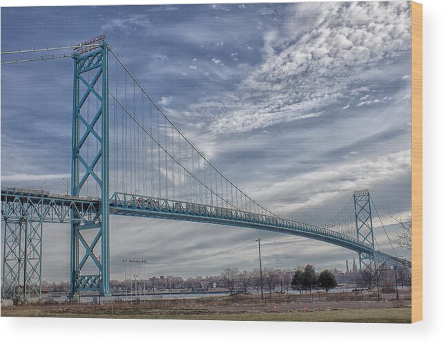 Canada Wood Print featuring the photograph Ambassador Bridge from Detroit MI to Windsor Canada by Peter Ciro