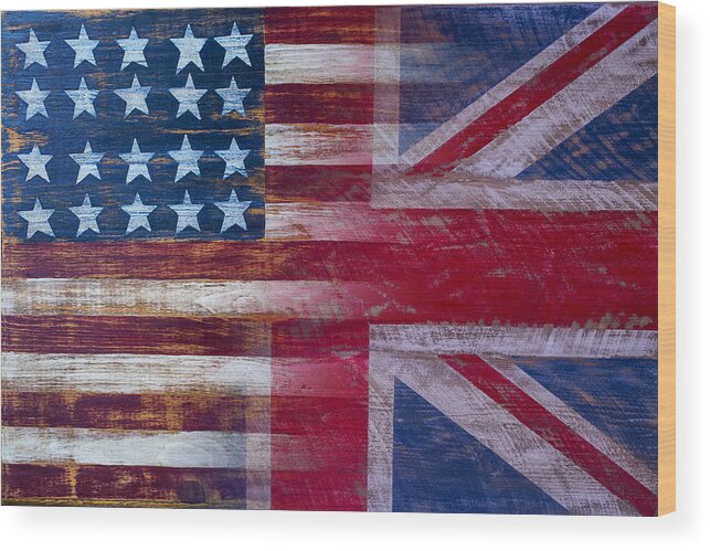American Wood Print featuring the photograph American British Flag 2 by Garry Gay