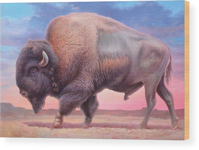 Buffalo Wood Print featuring the painting American Buffalo by Hans Droog