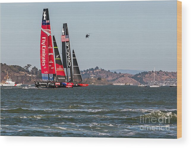America's Cup Wood Print featuring the photograph Americas Cup Catamarans by Kate Brown
